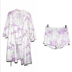 Laura Ashley Pink Floral Pajama Short Set & Robe